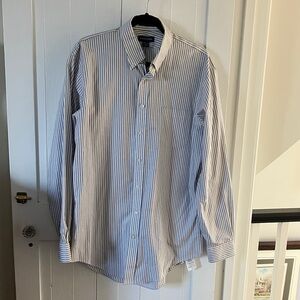 Lands' End Blue and White Striped Dress Shirt